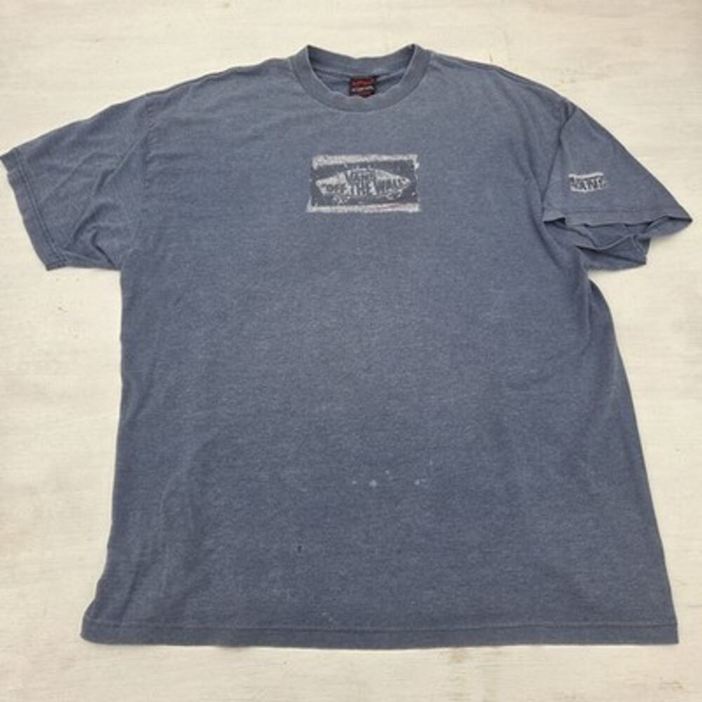 Vintage VANS Off the Wall T-Shirt Mens XL Blue Short Sleeve Thrashed Skater